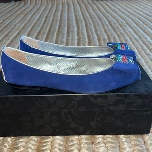 Loriblu blue suede Swarovski embellished flats IT 7.5